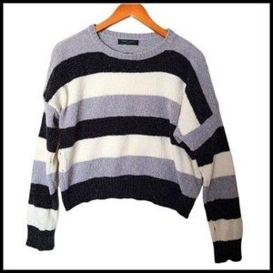 Romeo & Juliet Couture Striped Chenille Sweater‎ L Large Soft Gray Black